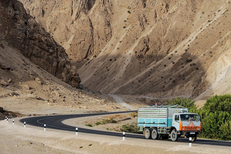 A truck passing through the Mazar to Darisuf highway.