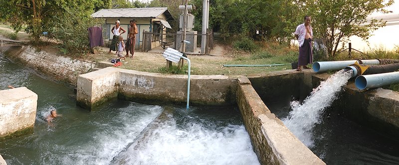 Pumps draw water from the Chindwin River for the villages nearby.