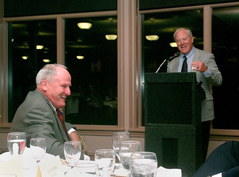 Utah's Ron McBride roasts LaVell at a dinner after his retirement.