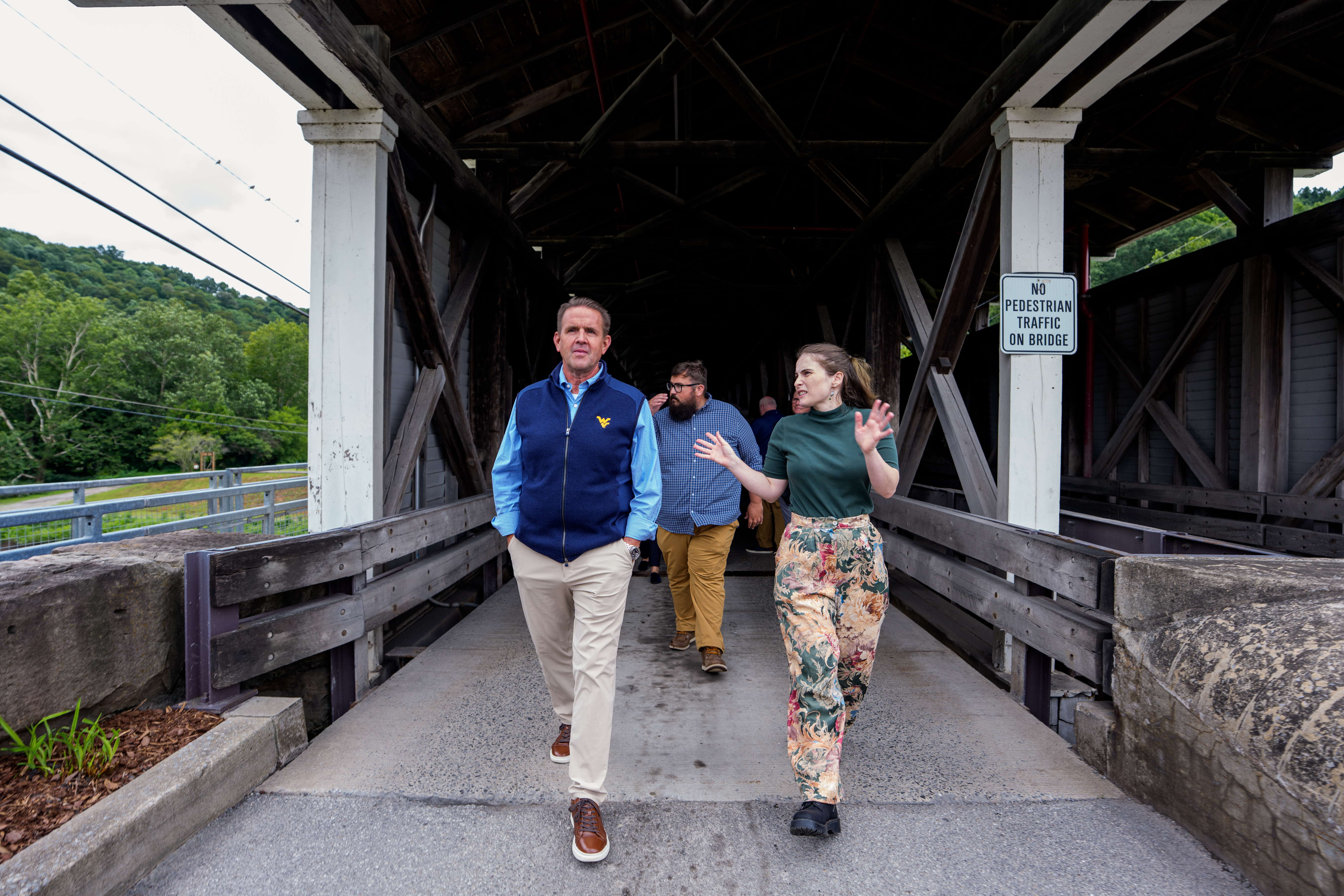 Touring the historic covered bridge in Philippi