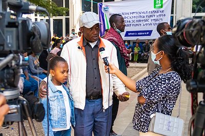 Follow-up patients talk to a local TV station about their wonderful experience at CURE Ethiopia during the Hawassa Mobile Clinic.