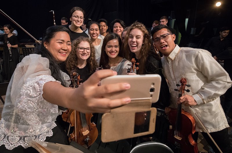 BYU Students and UP Diliman join together for a selfie at the their combined concert. Photo by Jaren Wilkey/BYU