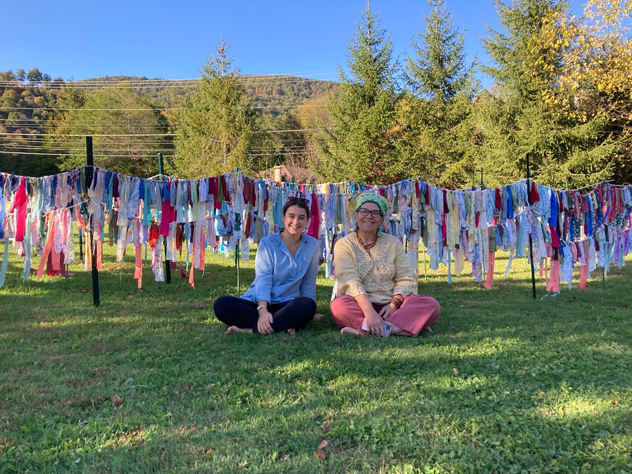 MPH student Isla Neel and Craft and Community Vitality Awardee Andi Gelsthorpe, in front of Gelsthrope’s installation, “Finding Our Way Home: A community-built, ephemeral labyrinth.”