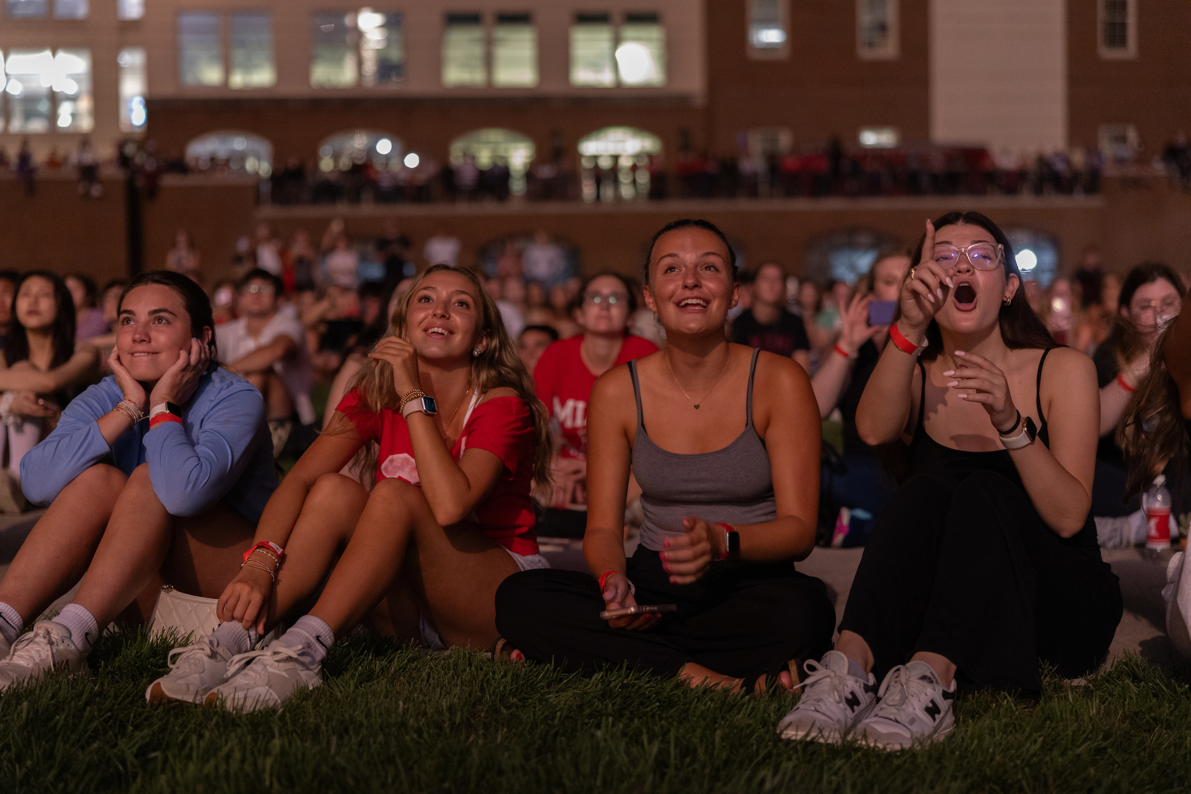 Students watch a fireworks display as part of Welcome Weekend.