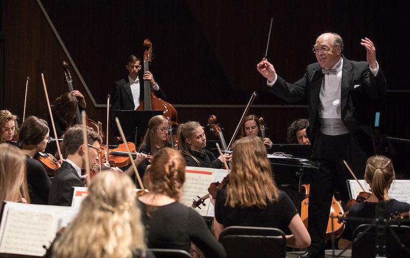 Kory Katseanes conducts BYU Chamber Orchestra and UP Diliman Orchestra. Photo by Jaren Wilkey/BYU