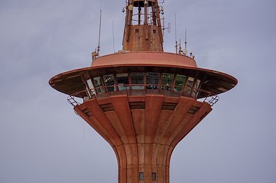 The port facility has its own control tower similar to that of an airport.