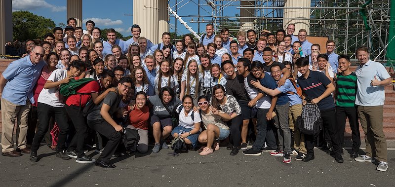 BYU Chamber Orchestra poses with students and staff from UP Diliman. Photo by Jaren Wilkey/BYU