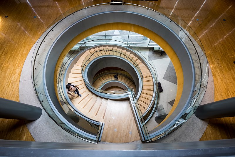 Spiral staircase in the Joseph F. Smith Building on BYU's Campus - Photo by Nate Edwards/BYU