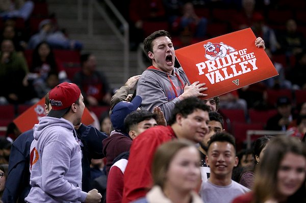 The student section at a Fresno State women's basketball game.
