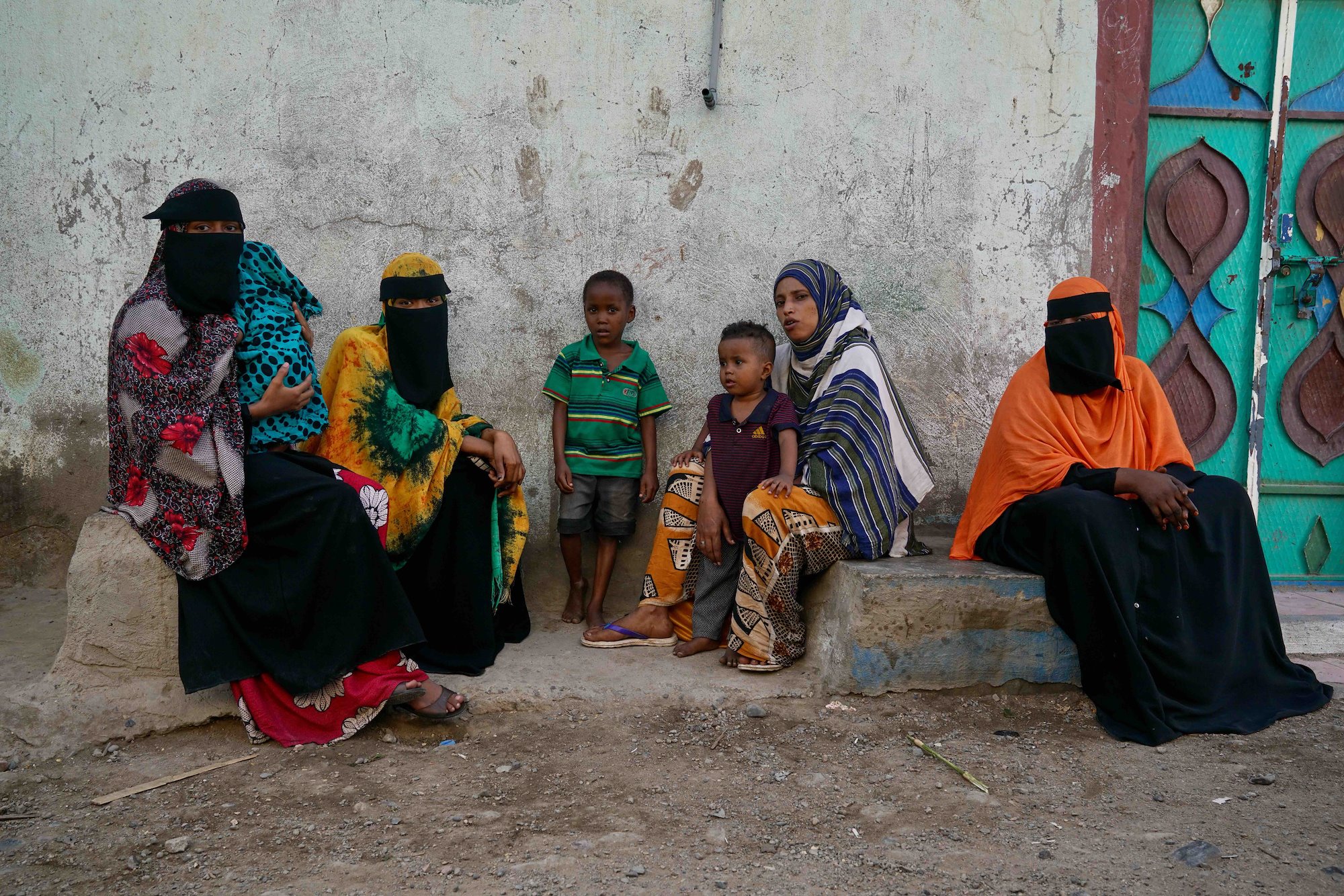 Women and children in the Al-Basateen neighbourhood. The area is home to the majority of Aden’s refugees, many of whom are from Somalia.