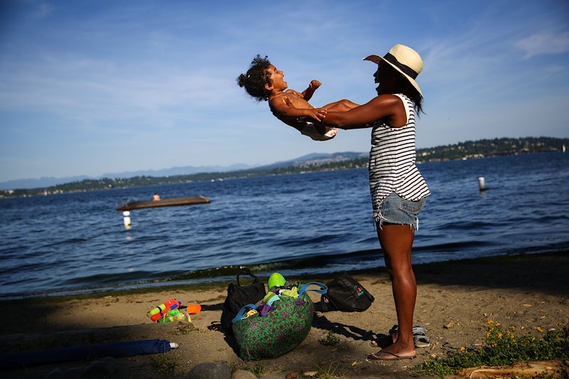 Crystal Ahmadi has fun with her daughter Elle, 2, at Madrona Beach Park.