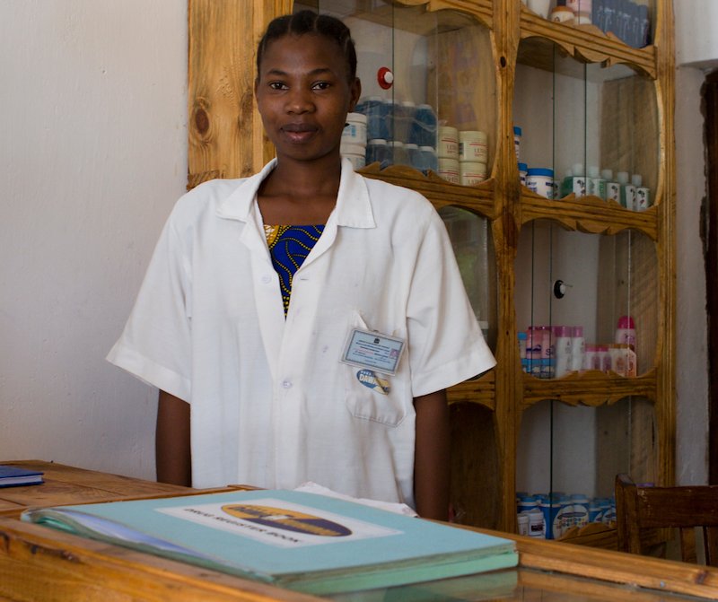 A young, accredited pharmacist provides safe drugs for her community in Tanzania. (Photo: Michael Paydos)