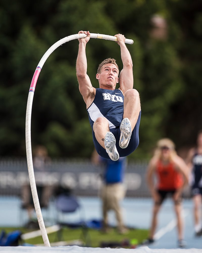 Andrew Hogan competes in the pole vault at the Robison Invite - Photo by Aaron Cornia/BYU