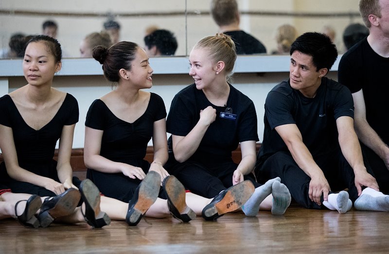 Emily Allen meets students during a workshop at the Vietnam Dance Academy. Photo by Jaren Wilkey/BYU