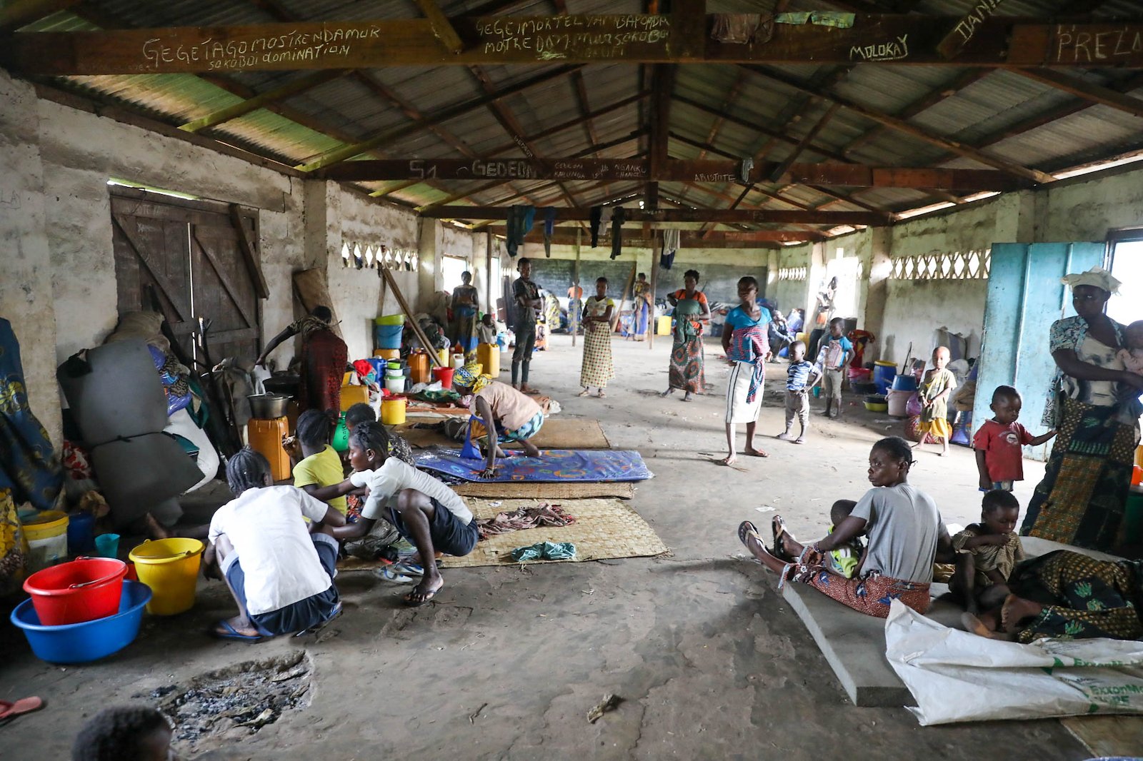 Displaced families in Fatundu, in DRC's Kwilu Province, sleep in classrooms. Credit: UNOCHA/Wassy Kambale