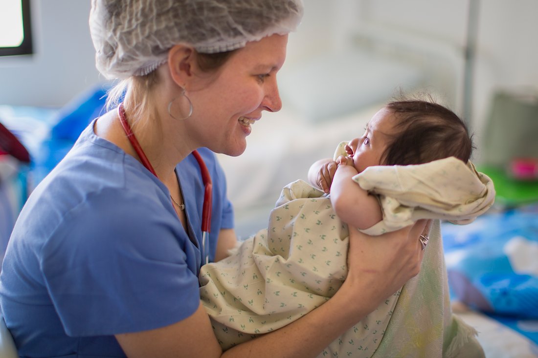 Dr. Judy Blumhofer holds one of our smallest patients.
