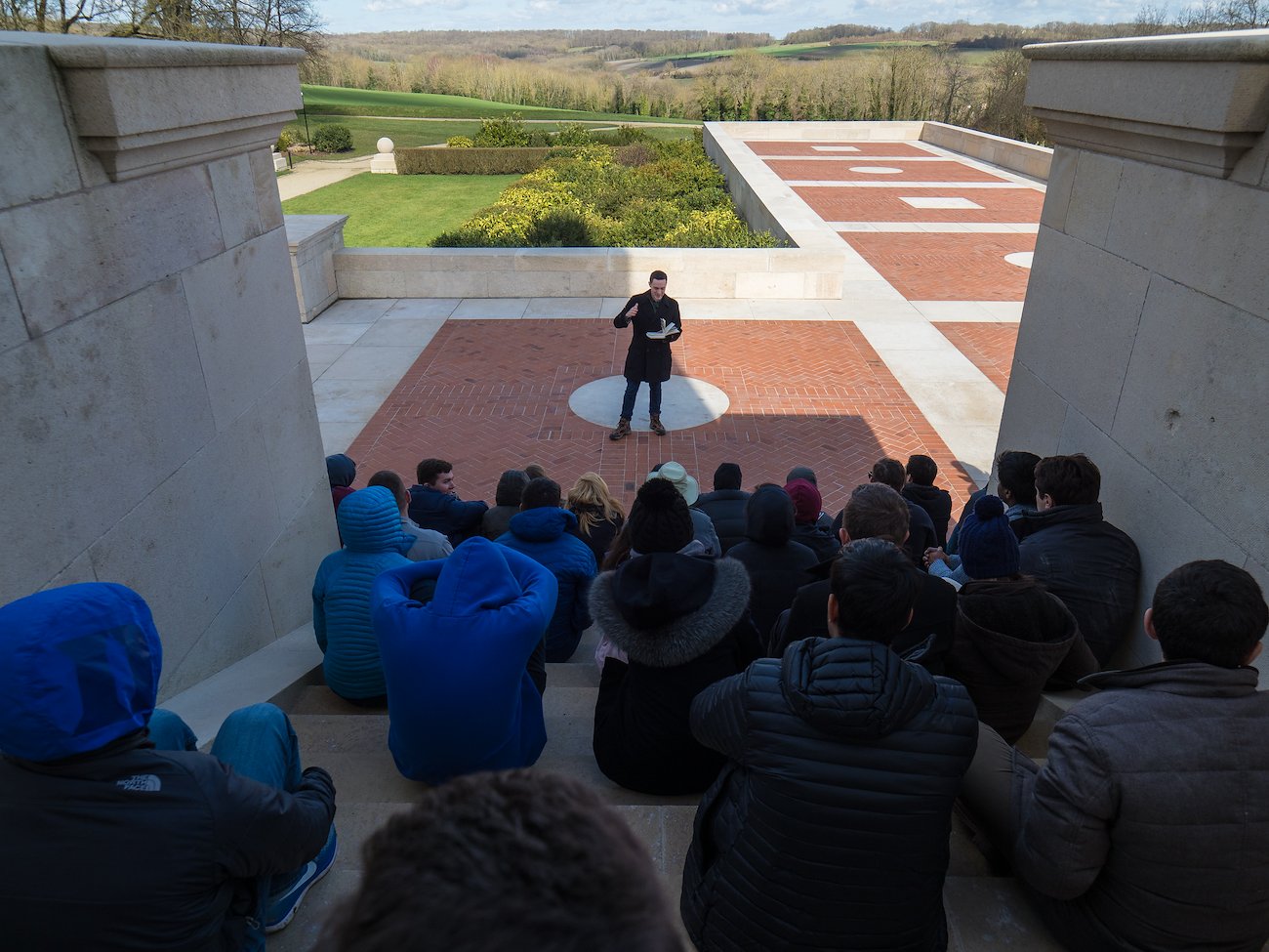 Matthew King presents as author and diplomat Herbert Sulzbach at the Chateau Thierry American Monument.