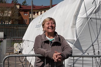 Angela, a nurse at Cremona Hospital who contracted coronavirus caring for patients, was one of the first to be discharged from the Samaritan's Purse field hospital.