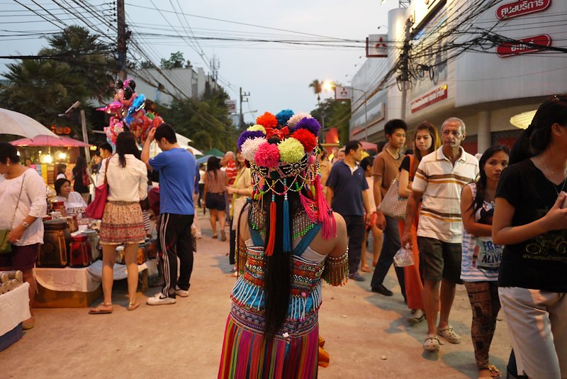 Night market in Chiang Mai, where traditional indigenous cultures are often altered and commercialized for tourism.