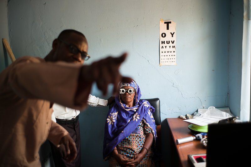 A patient's eyes are tested at Gwadabawa health clinic. Aliyu spends his weekends trying to raise awareness that free services are available