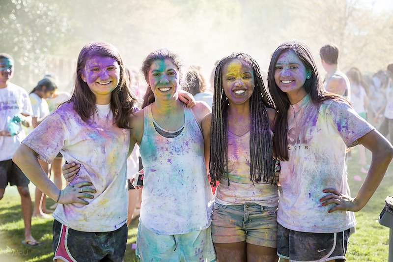 Wake Forest students celebrate Holi, the Hindu spring festival of colors, on Manchester Plaza.